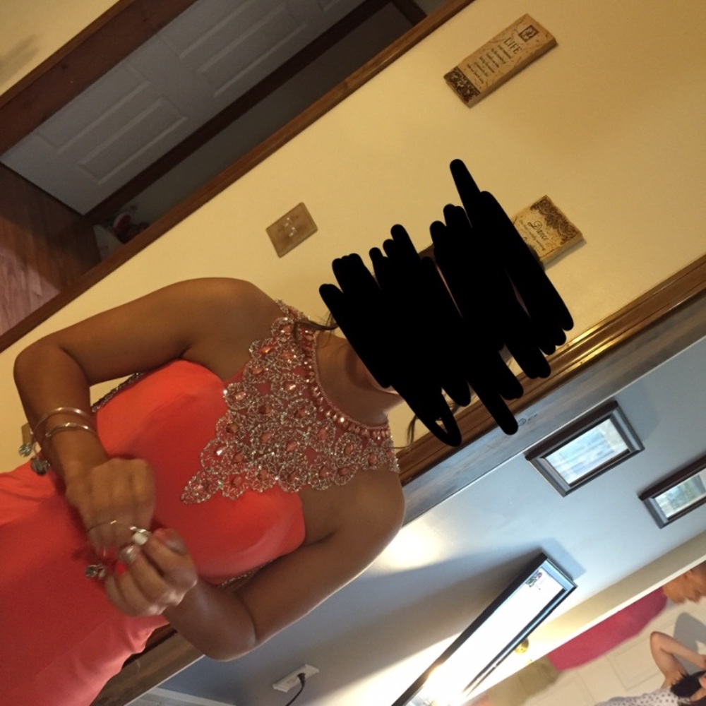 Kasey J coral prom dress